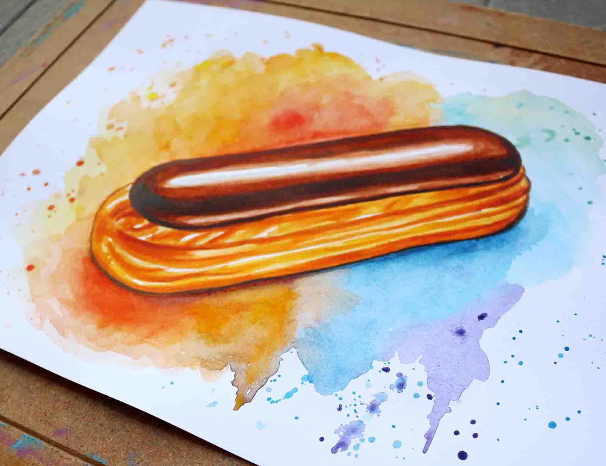 French Chocolate éclair Watercolor Painting Instant Download Printable ...