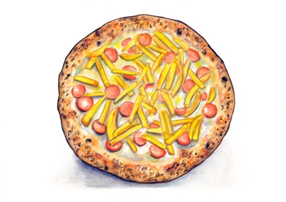 guzzini pizza絵大皿 ２枚セット Pizza With Fries and Sausage Watercolor Printable | Instant