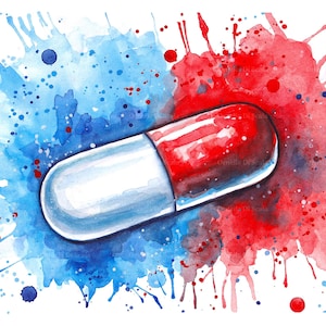 Antibiotic pill watercolor art print, digital download, medical office wall decor, high resolution file, printable artwork