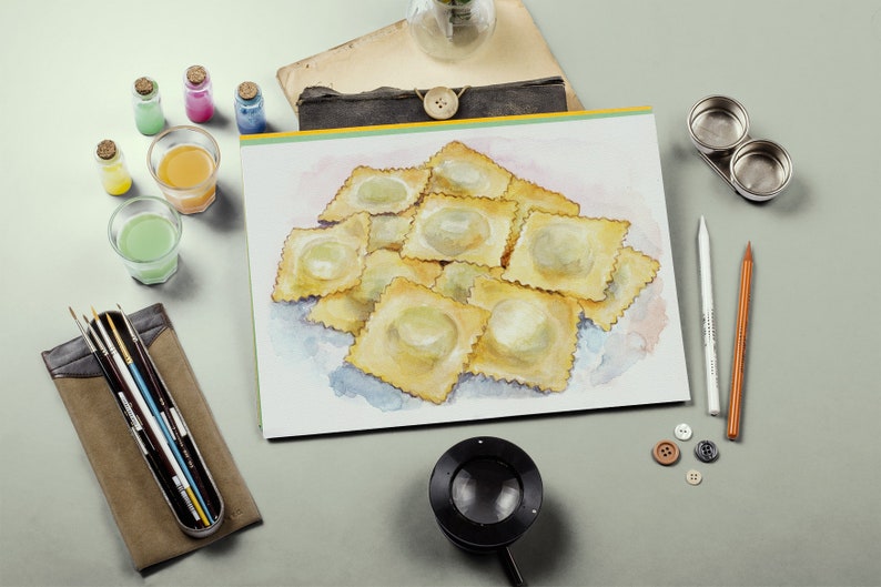 Italian Ravioli Pasta Watercolor Painting Instant Download Etsy