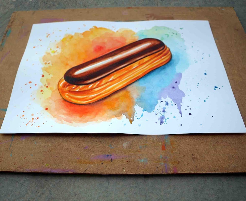 French Chocolate éclair Watercolor Painting Instant Download Printable ...