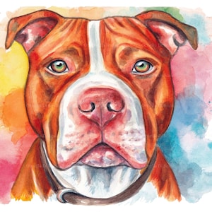 Pit Bull Red Nose Watercolor Printable | Dog Wall Art | Digital Download High Resolution