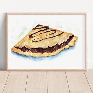 Chocolate crepe watercolor art print, digital download, dessert kitchen wall decor, high resolution file, unique gift idea printable artwork