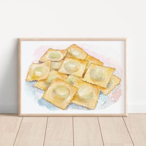 Italian Ravioli pasta watercolor painting instant download printable artwork
