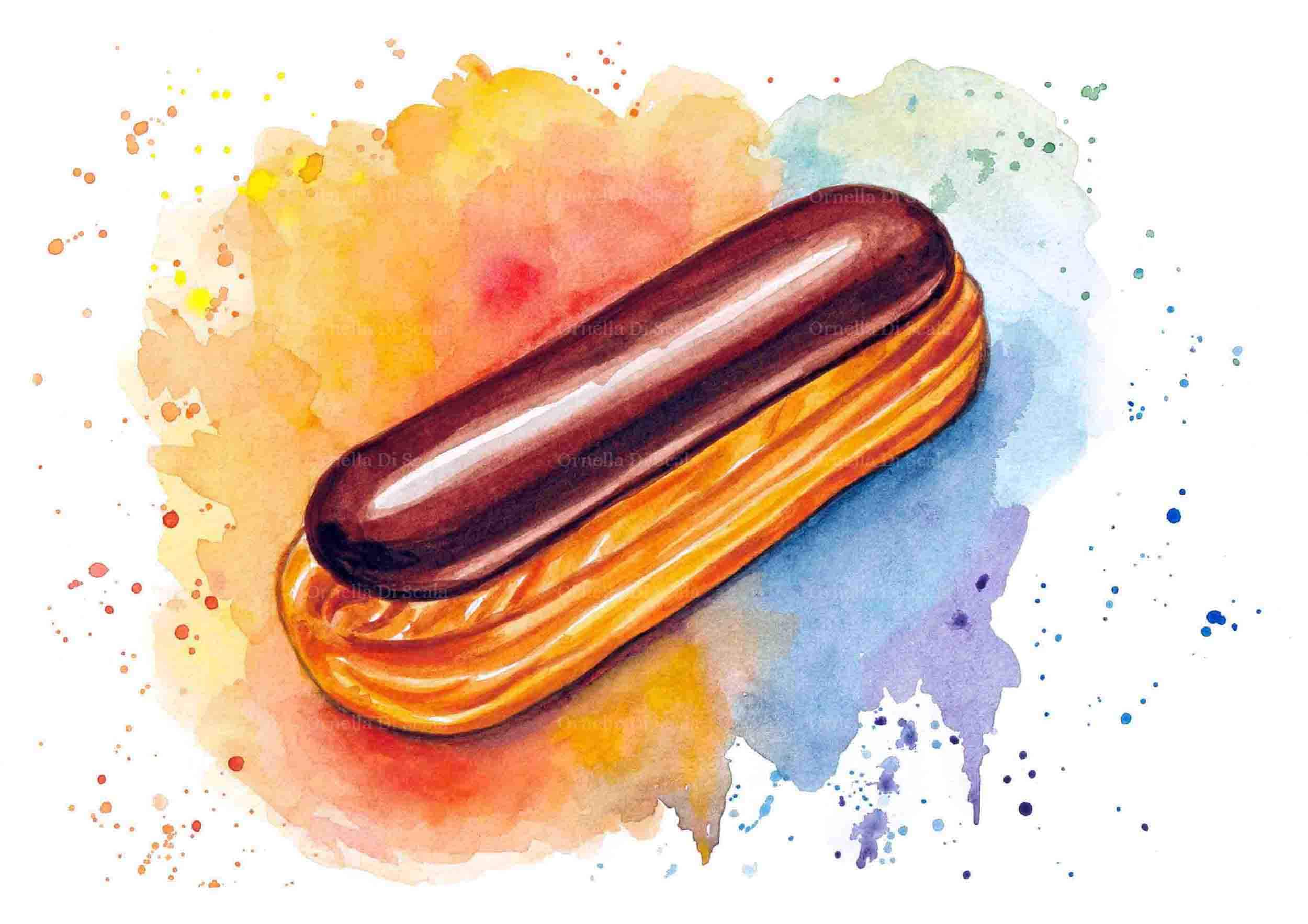 French Chocolate éclair Watercolor Painting Instant Download Printable ...