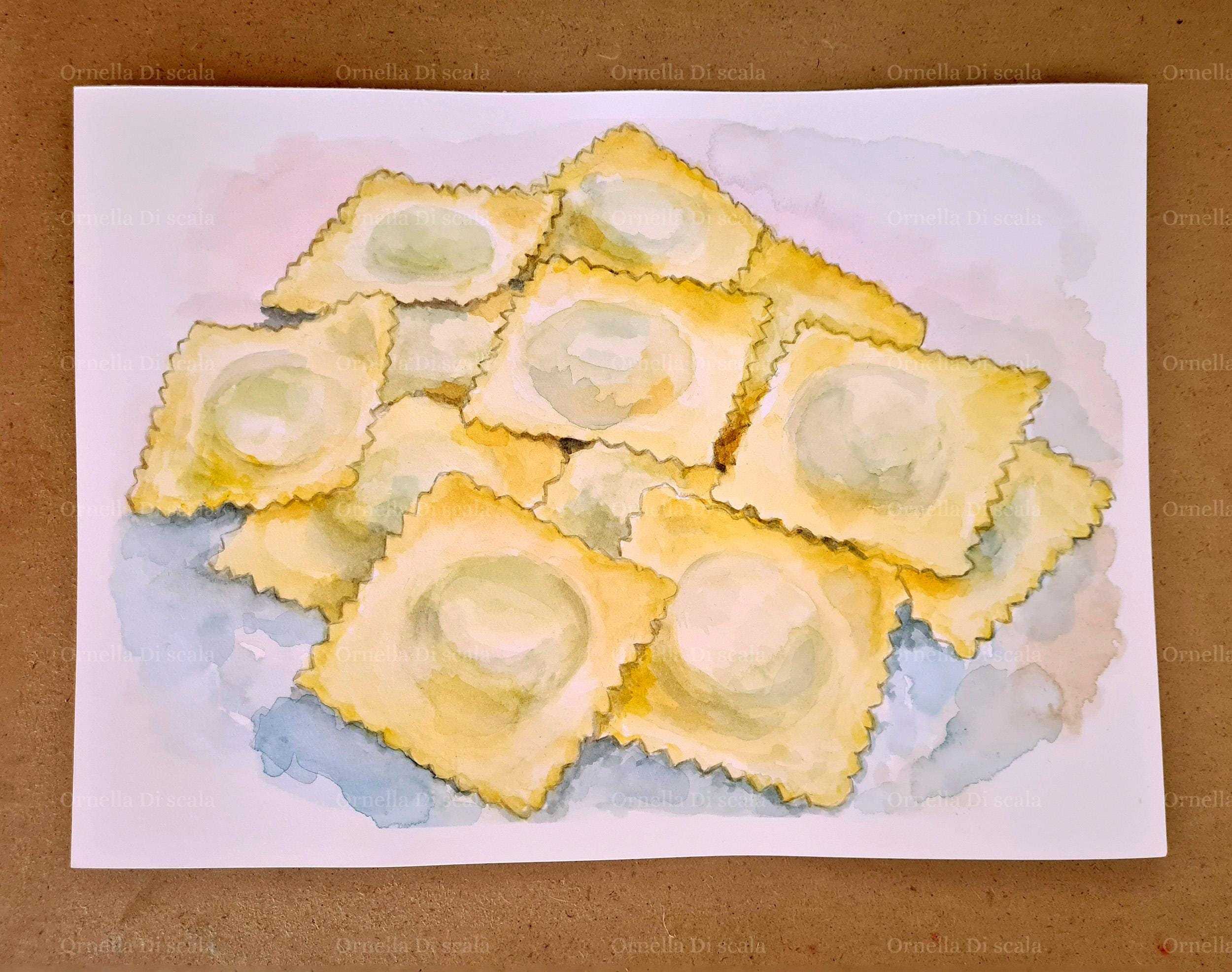 Ravioli Watercolor Printable Art Italian Pasta Kitchen Decor Instant ...