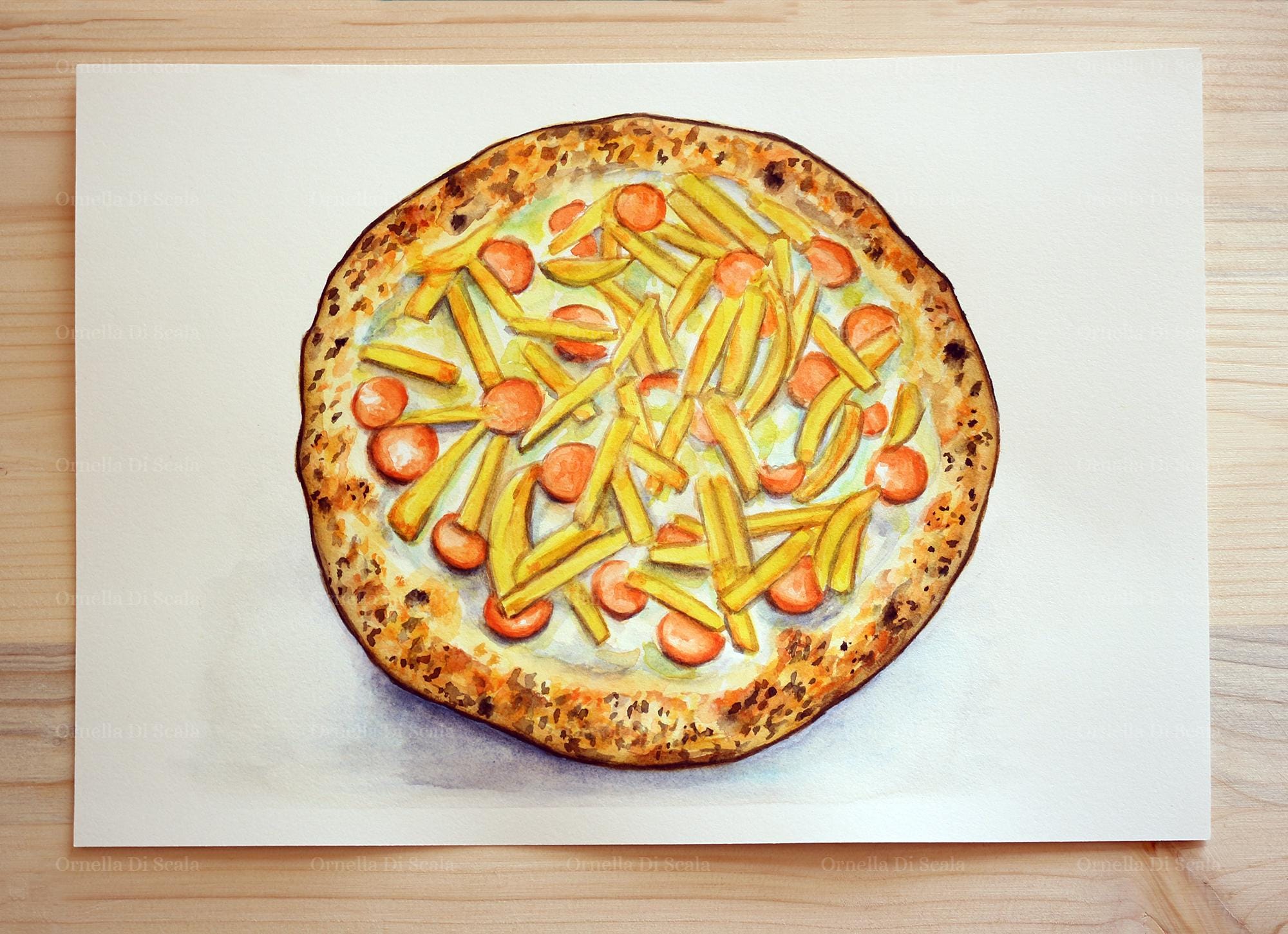 guzzini pizza絵大皿 ２枚セット Pizza With Fries and Sausage Watercolor Printable | Instant