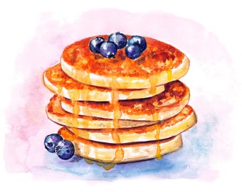 Utskrivbara digitala akvarellpannkakor, konst med amerikansk frukostkök, direktnedladdning i hög upplösning