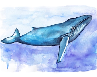 Whale watercolor painting portrait instant download printable artwork