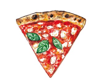 Neapolitan Margherita Pizza slice printable wall art, hand-painted watercolor instant download high resolution digital file