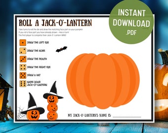 Roll a Jack-O'-Lantern Printable, Halloween Roll a Pumpkin, Halloween Dice Game Printable, Halloween Family Game, Halloween Printable Kids
