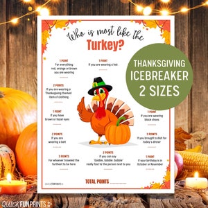 Thanksgiving Turkey Game, Icebreaker Game, Who is most like the Turkey? Thanksgiving Party Game, Family Game, Instant Download, Printable