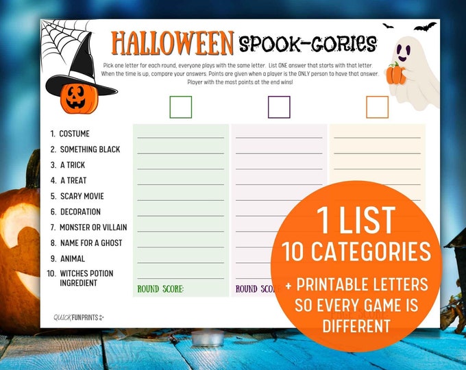 Featured listing image: Halloween Scattergories Game, Fun Halloween Word Game, Interactive Family Fun Halloween Game, Halloween Printable (Instant Download)