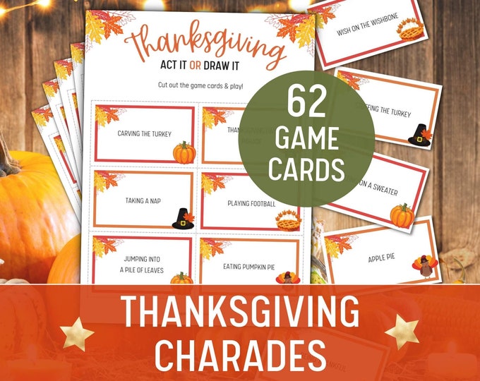 Featured listing image: Thanksgiving Charades Printable, Thanksgiving Party Game, Friendsgiving Game, Thanksgiving Pictionary, Thanksgiving Family Games