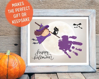 Halloween Witch Handprint: Personalized Broomstick Handprint Gift, Fun Halloween Kids Craft. Halloween Printable (Digital Print)