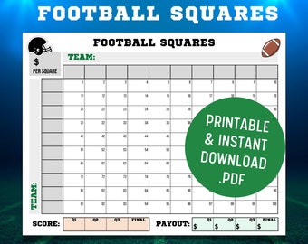 Football Squares Game: 100 Numbered Squares (Printable PDF)