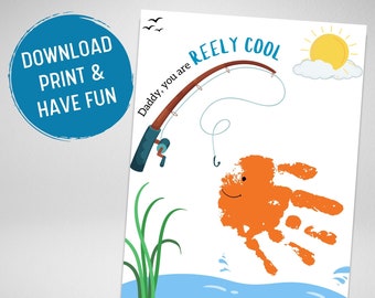 Father's Day Daddy you are REELY COOL Printable | Handprint Craft | Personalized Gift | Father's Day Fishing | Baby Toddler | Download Print