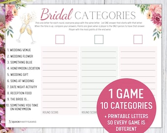 Hen Party Scattergories Printable | Hen Party Game Printable | Bridal Party Game | Wedding Shower Game | Hen Party Instant Download & Print