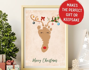 Christmas Reindeer Footprint, Christmas Craft, Reindeer Footprint, Christmas Personalized Gift, Reindeer Printable Template, Crafts Wall Art