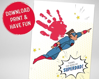 SUPERDAD Father's Day Printable | Handprint Art Craft | Superhero Personalized Gift | Fathers Day Personalized | Baby Toddler Download Print