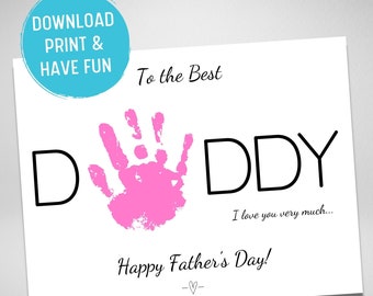 Father's Day Printable | Hantprint Art Craft | Daddy I love you Personalized Gift | Father's Day Birthday | Baby Toddler | Download Print