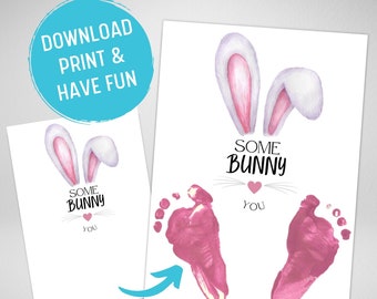 PRINTABLE Mother's Day Gift, Some Bunny Loves You, Baby Footprint, Personalized Gift for Mom, Gift for Grandma, Art Craft, Baby Foot Print