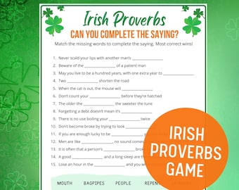 St Patrick&#39;s Irish Proverbs Quiz Printable, Fun Trivia Game, Download & Print, St Patrick&#39;s Day Word Game, St Paddys Day Party Game