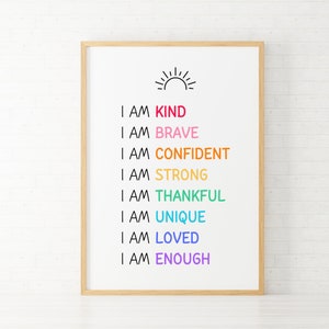 Afirmaciones para niños: arte de pared imprimible, póster inspirador, relajante y de salud mental, decoración para el aula o el hogar, afirmación positiva para niños.