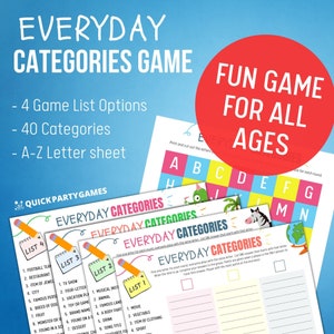 Printable Scattergories Game: Family Word Categories (Instant Download)