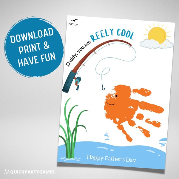 Father's Day Daddy you are REELY COOL Printable | Handprint Craft | Personalized Gift | Father's Day Fishing | Baby Toddler | Download Print