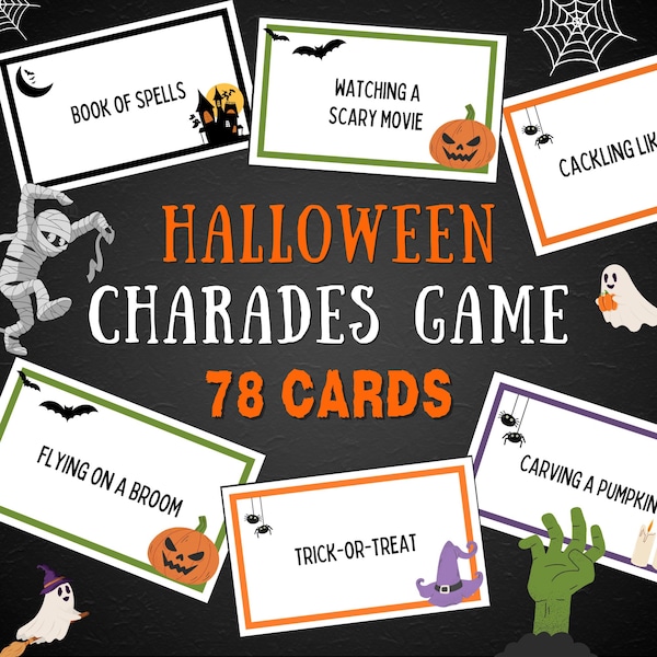 HALLOWEEN Charades, Halloween Pictionary, 78 Game Cards, Halloween Printable Party Games, Halloween Family Game, Halloween Games Kids Adults