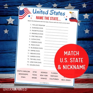US State Nickname Quiz: Labour Day Printable Game (PDF)