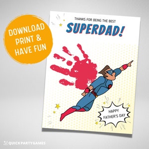 SUPERDAD Vaderdag afdrukbaar | Handafdruk Art Craft | Gepersonaliseerde superheldencadeau | Vaderdag gepersonaliseerd | Baby peuter downloaden afdrukken
