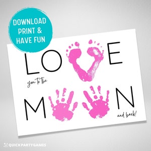 Lavoretto con impronte di mani per la festa della mamma, modello stampabile per mani e piedi, regalo per mamma e nonna, ti amo fino alla luna e ritorno, regalo personalizzato per la mamma
