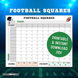 FOOTBALL Squares, Football Squares Grid, 100 Numbered Squares for The Big Game, Football Pool, Football Squares Printable, Super Party Game