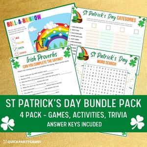 Printable St Patrick&#39;s Day Games Bundle: Irish Trivia, Scattergories (PDF)