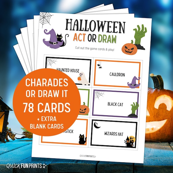 Juego de charadas de HALLOWEEN, Tarjetas de juego imprimibles de Halloween, Juegos de fiesta de Halloween, Juego familiar de Halloween, Juegos de Halloween para niños y adultos