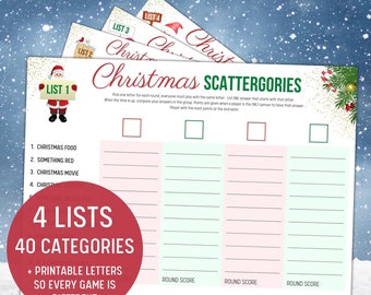 CHRISTMAS Scattergories, Christmas Scattergories 4 Lists, Christmas Family Games, Instant Download, Christmas Printable, Holiday Games Kids