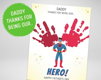 Father's Day Handprint Art: Hero Daddy Gift (Digital Download)