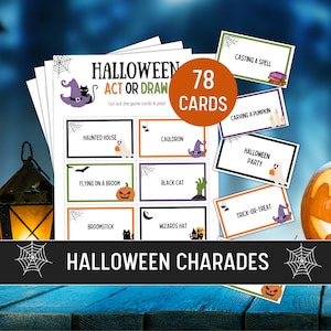 Halloween Charades Game, 78 Printable Cards (Digital Download). Halloween Game for Kids and Adults. Fun Halloween Party Game Act or Draw
