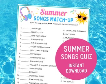 Summer Songs Match-Up Game: Printable Family Quiz (Digital Download)