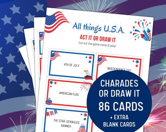USA Charades & Pictionary, Labour Day, Independence Day Game (Printable)