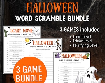 Halloween Word Scramble Bundle: Spooky Movie-Themed Printable Games for Family Fun Night. Halloween Word Game Printable (Instant Download)