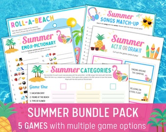 Summer Games Bundle: Charades, Emoji Quiz, Scattergories (Printable Games)