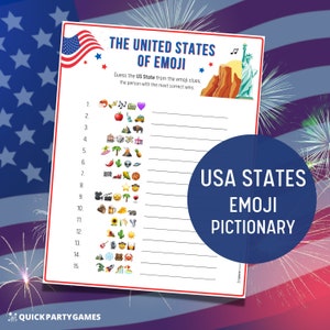 Emoji Quiz: US State Pictionary Game for Labour Day Weekend (Printable)