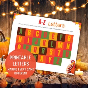 Thanksgiving Scattergories Printable, with 2 Lists to play and letter sheet
