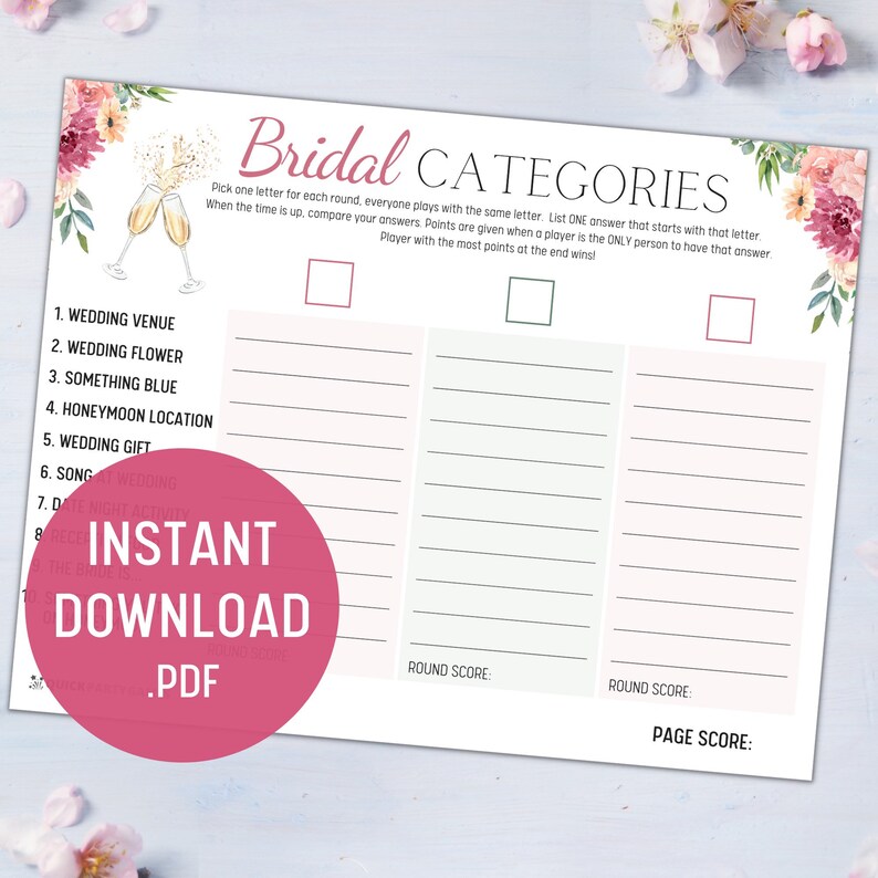 Hen Party Scattergories Printable Hen Party Game Printable Etsy Canada