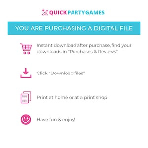 K&ouml;nnte beinhalten: Eine Anleitung zum Kauf digitaler Dateien mit dem Text "YOU ARE PURCHASING A DIGITAL FILE". Anweisungen umfassen sofortigen Download, das Auffinden von Downloads in "K&auml;ufe & Bewertungen", Klicken auf "Dateien herunterladen" und Drucken zu Hause oder in einem Gesch&auml;ft.