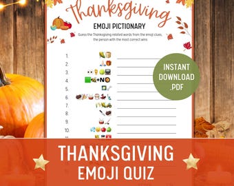 Thanksgiving Emoji Pictionary Game: Family Fun (Printable Digital File)