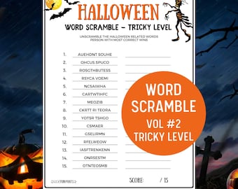 Halloween Word Scramble Game, Fun Halloween Printable for Family Fun. Instant Download
